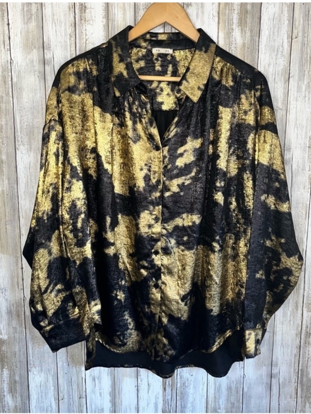 Jodifl Metallic Gold Black Oversized Button Up Blouse Top Small - Picture 2 of 7